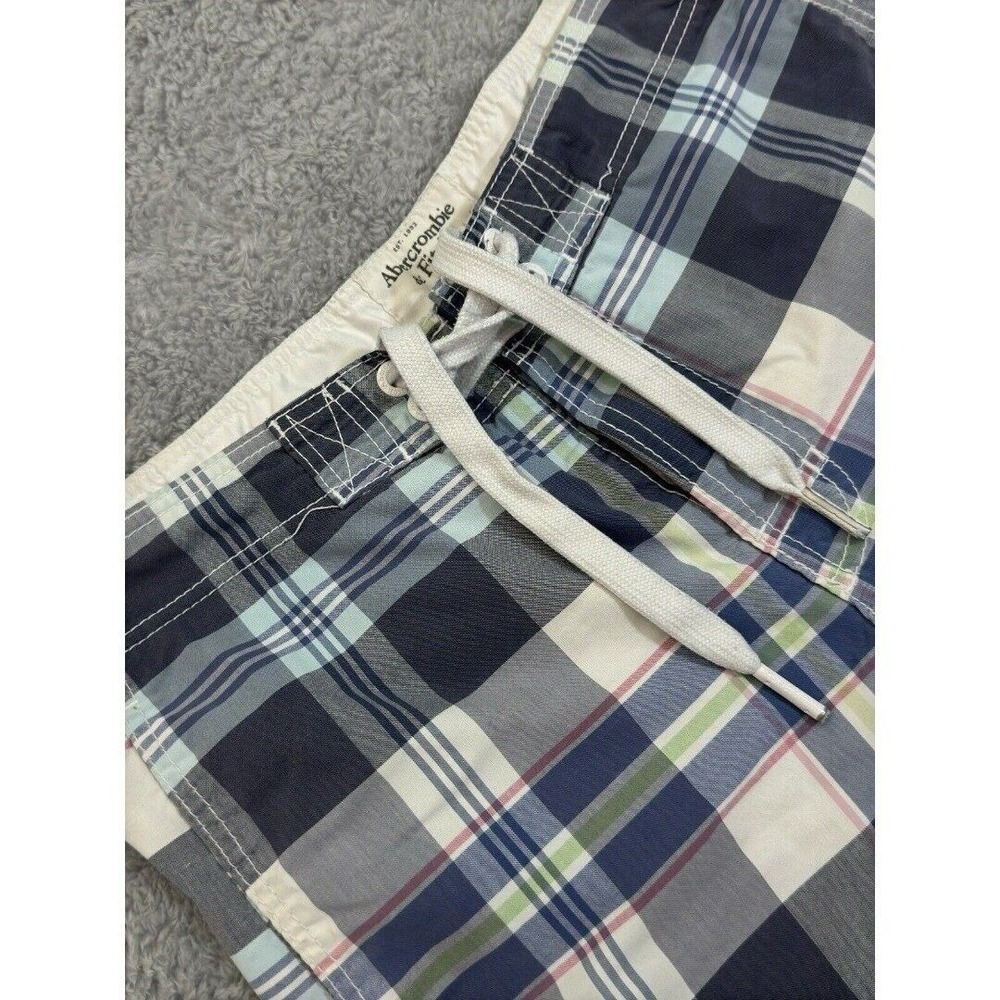 Abercrombie & Fitch Mens Plaid Board Shorts Blue White Check Swim Trunks